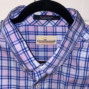 Blue, White, Pink 100% Cotton Plaid Button Up by Cotton Brothers